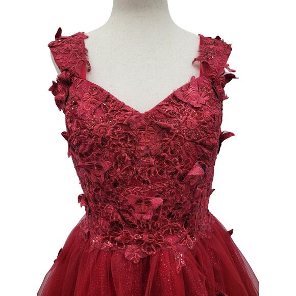 NWT Women's Crimson Red Short Butterfly Cocktail Dress with Tulle Corset back - Picture 2 of 13